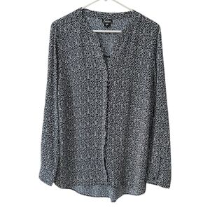 Simply Emma Women's Long Sleeve Blouse Size 1X Button Down Dark Blue Cream